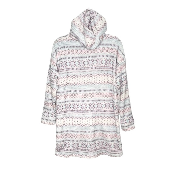 Nautica Plush Fair Isle Print Hooded Cozy Lounge Dress Or Nightgown - Picture 8 of 12